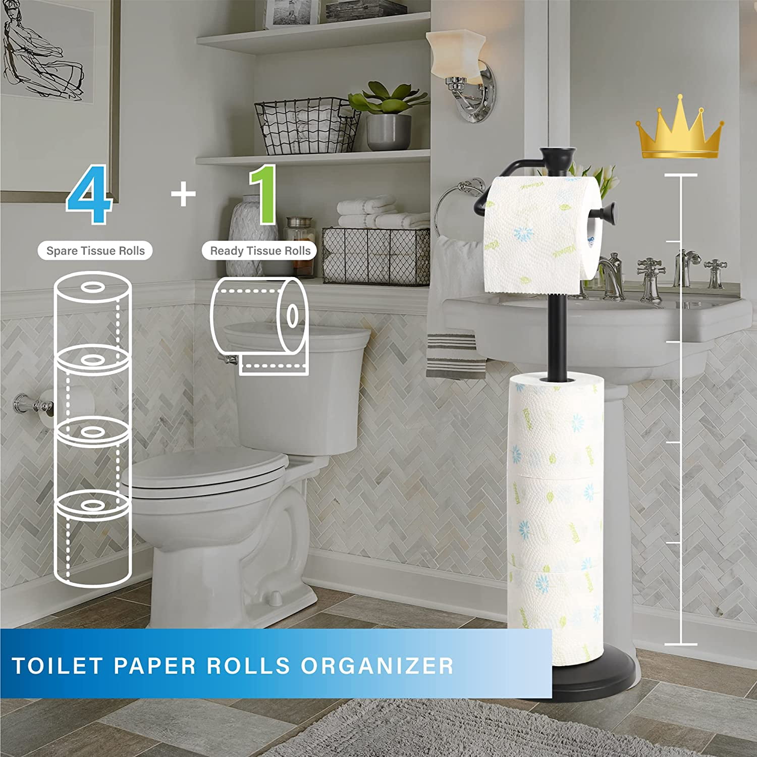 - Free Standing Toilet Paper Holder Stand, Bathroom Toilet Paper Roll Tissue Rolls Holder Storage Stand with Heavy Weighted Base for Regular & Jumbo Rolls, Brushed Nickel