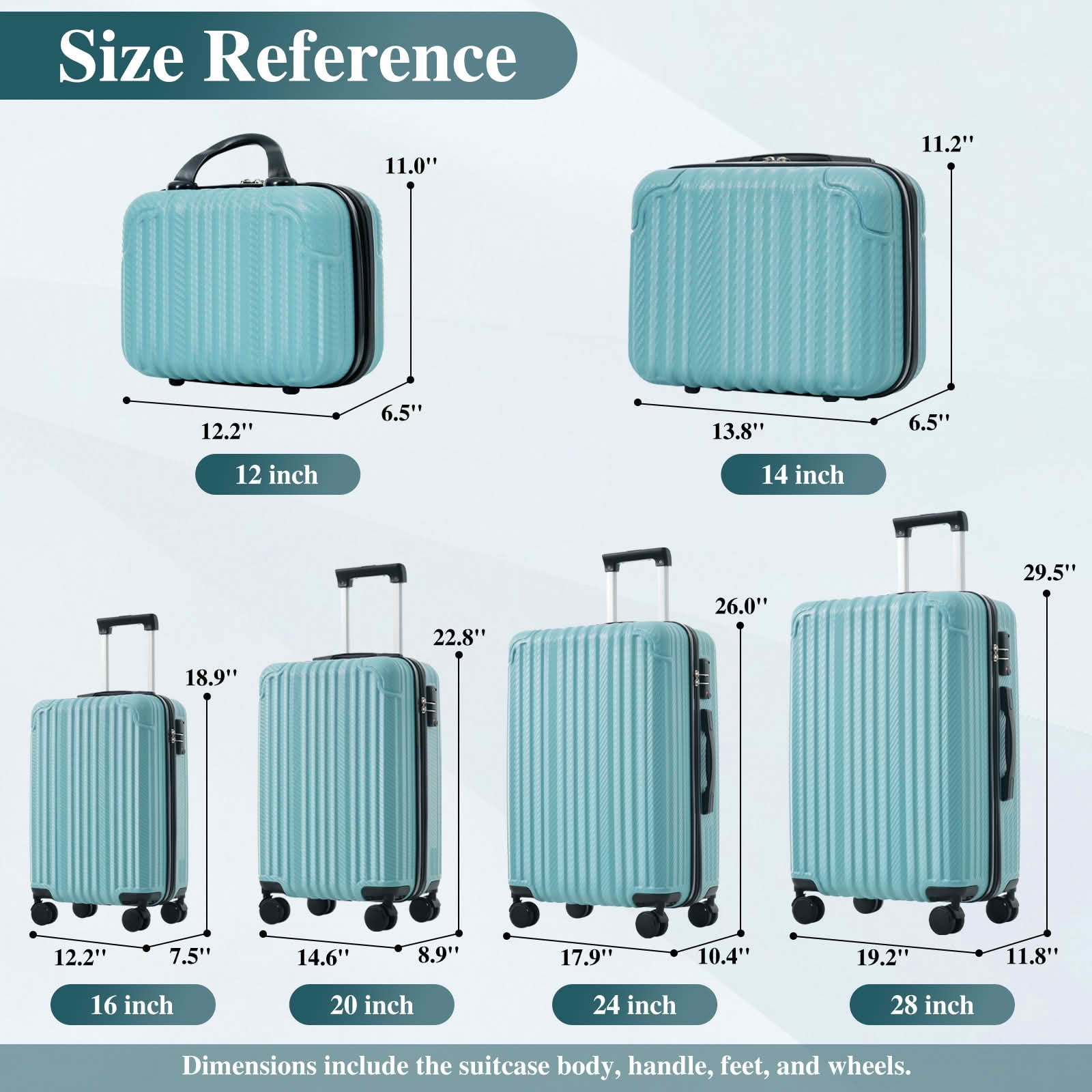 MAYEERTY 6 Piece Hardshell Luggage, Lightweight ABS Suitcases with Spinner Wheels, TSA Lock and Side Hooks for Short and Long Trips