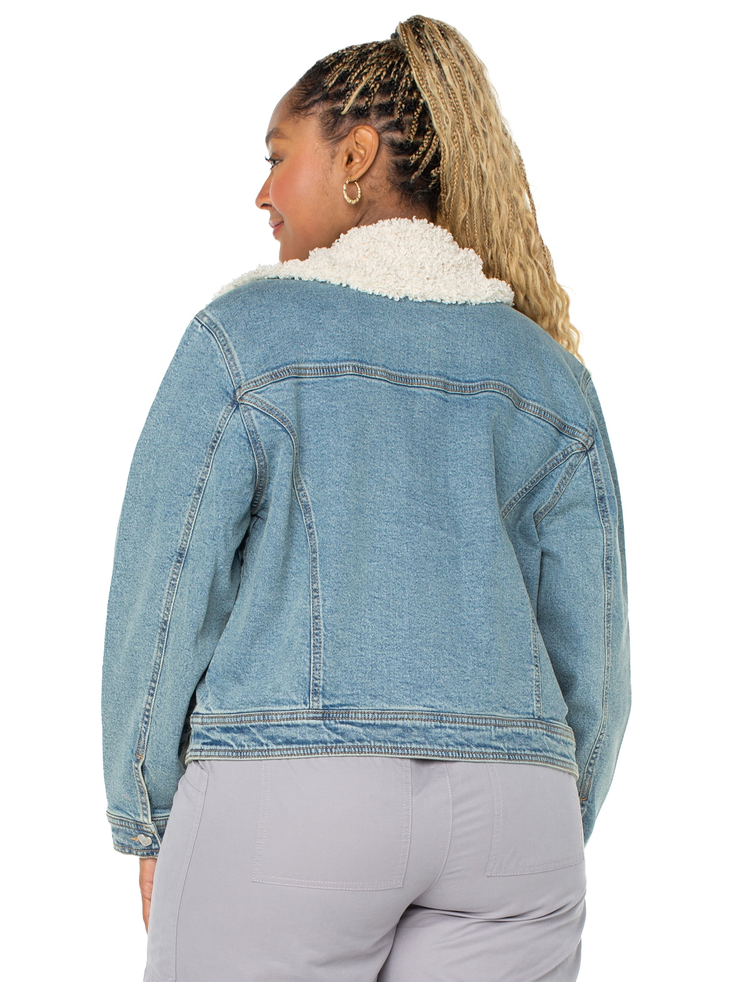 Celebrity Pink Women's and Women's Plus Faux Shearling Denim Jacket, Sizes XS-4X