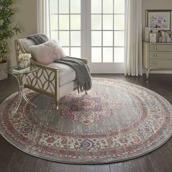 Nourison Passion Persian Grey 8' x ROUND Area Rug, (8 Round)