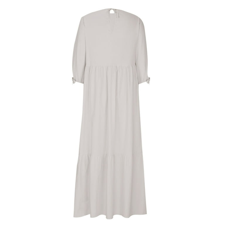 Blmnix Plus Size Womens Dresses Tunic Cotton Linen Under Dress Beige 3/4  Sleeve Crew Neck Holiday Skirts for Women,XXXXXL - Walmart.com