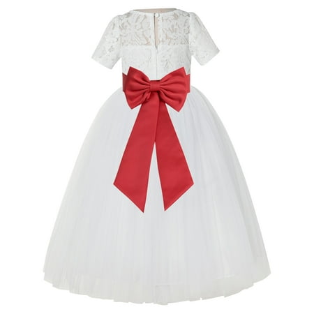 

Ivory Floral Lace Vintage Flower Girl Dresses for Wedding Pageant LG2T