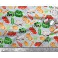 thumbnail image 2 of Soimoi Blue Japan Crepe Satin Fabric Stripe & Mixed Veggies Vegetable Print Sewing Fabric Yard 44 Inch Wide, 2 of 3