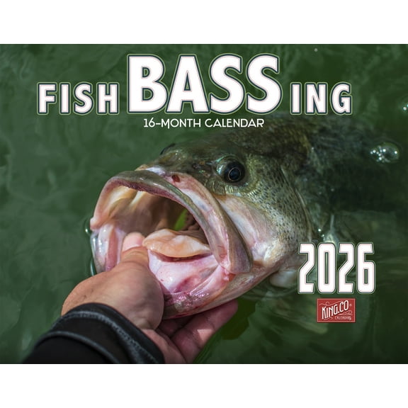 2026 Bass Fishing Wall Calendar 16-Month X-Large Size 14x22, Freshwater Trophy Largemouth and Smallmouth Bass - The KING Company-Monster Calendars