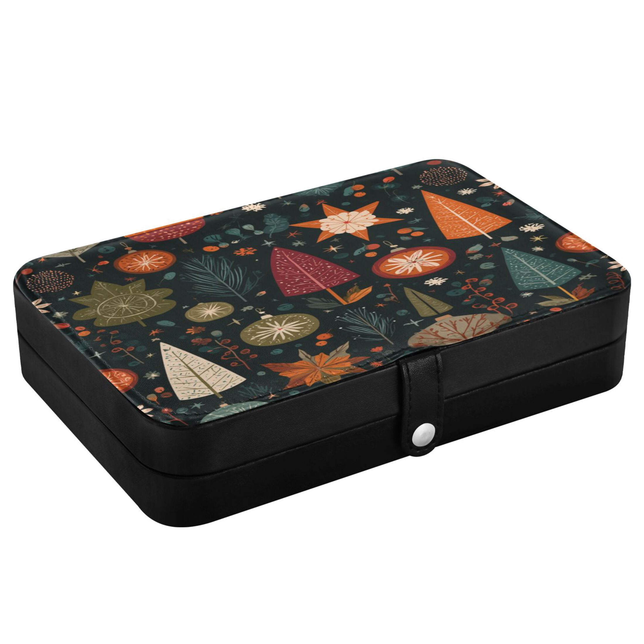 Leather Jewelry Box Rectangular 8.27x5.5x1.78In Travel Jewelry Storage Earrings Necklace Bracelet Watch Brooch Storage Christmas Elements Beautiful
