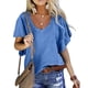 thumbnail image 4 of Blusa informal de un solo color con escote en V para citas, blusa de verano con mangas con volantes para mujer, 4 of 6
