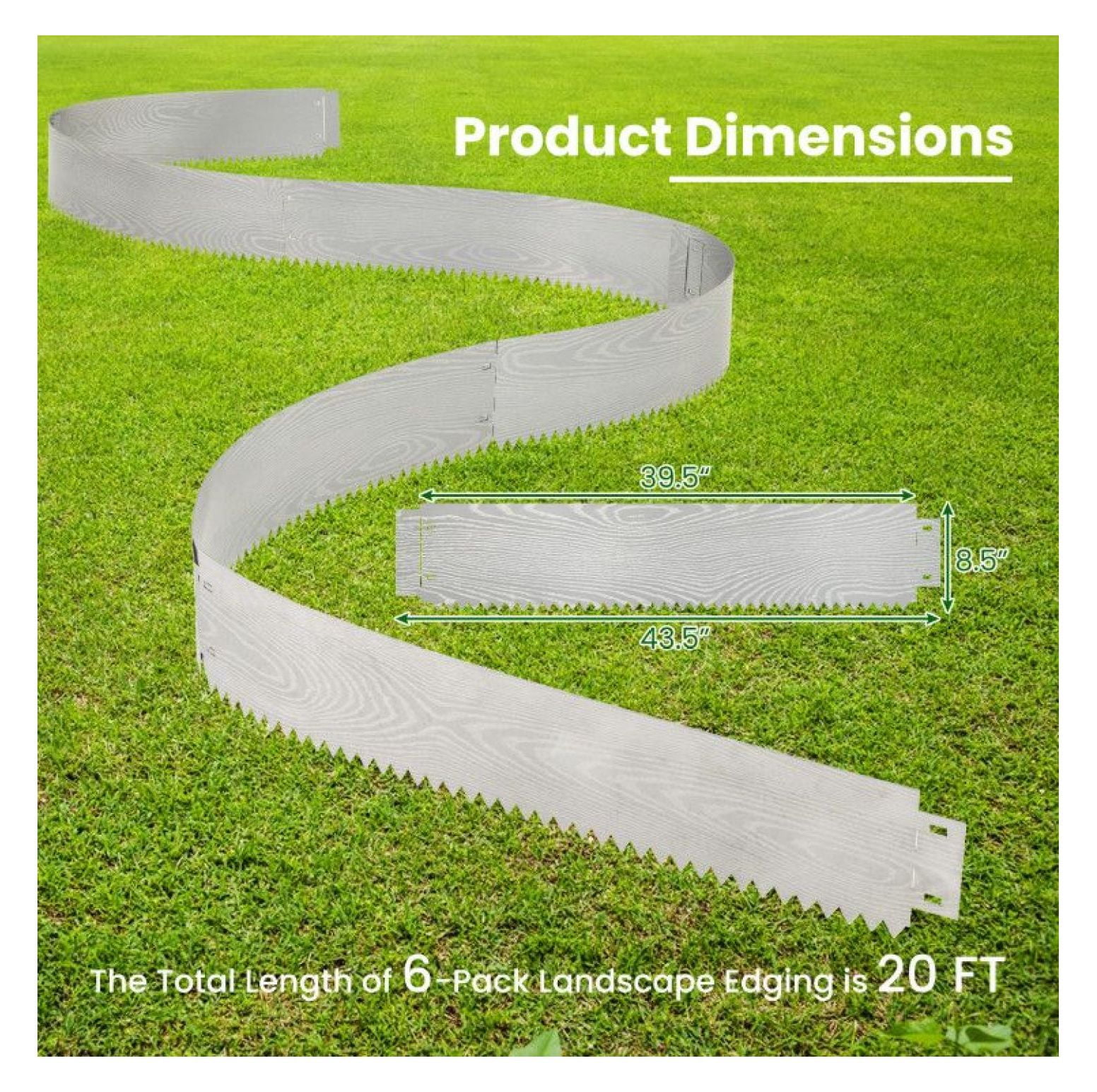 FASCK 6-Pack 20FT Galvanized Metal Landscape Edging, Lawn Garden Border for Yard Flower Bed Design