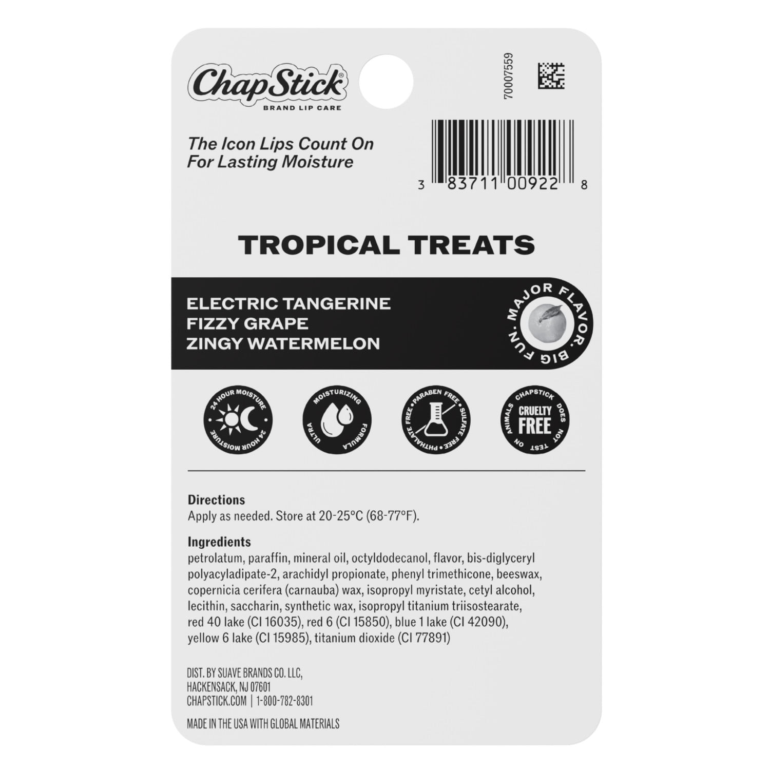 ChapStick Tropical Treats Flavored Lip Balm Sticks, Variety Pack, Prevent Chapping, 24 Hour Moisturizing Lip Balm, 3-Pack, 0.15 oz Each