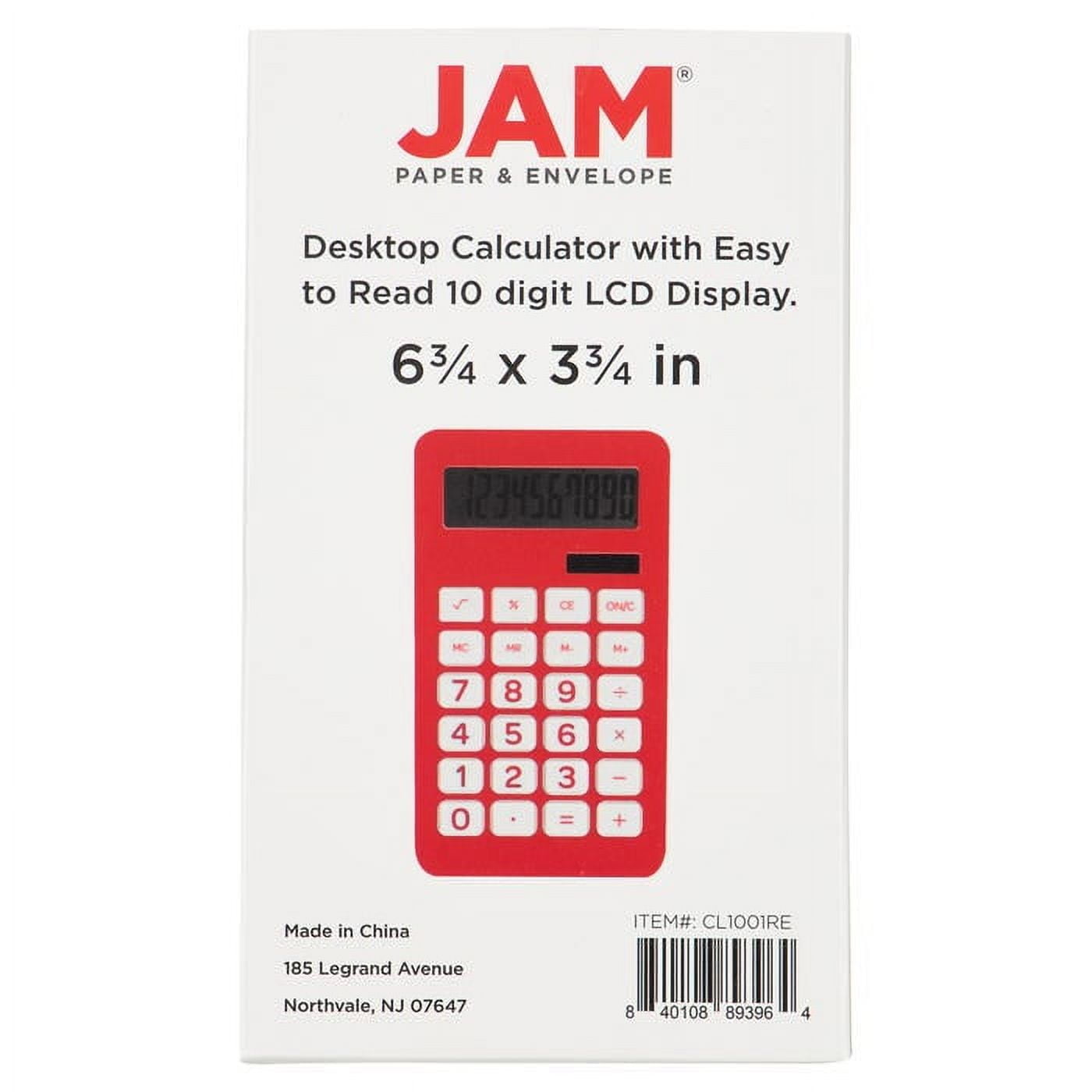 JAM Paper Desktop Calculator, 10 Digit LCD Display, 3 3/4 x 6 3/4 Inches, Red, Bulk 10/Pack
