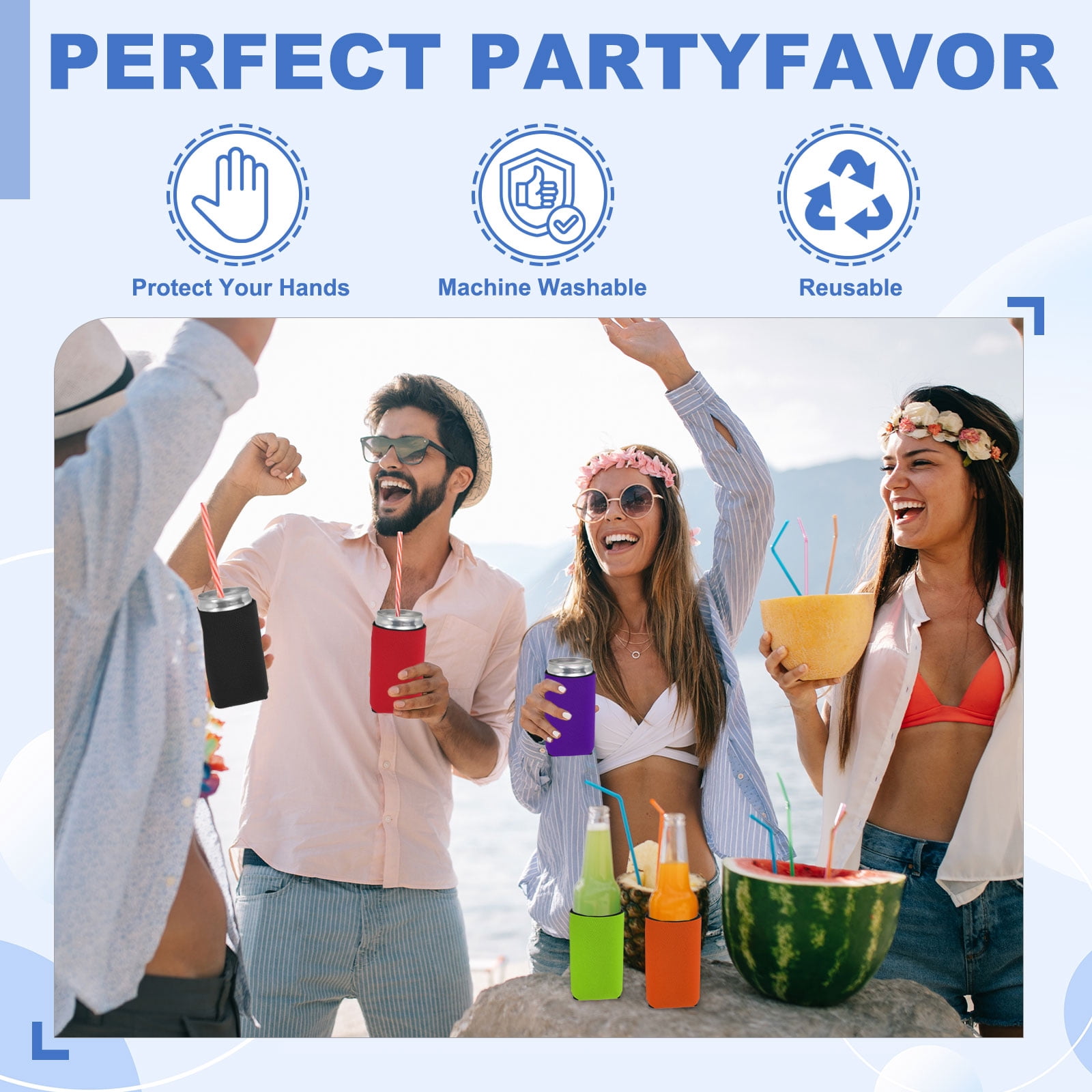 Uxcell 20Pcs Beer Can Coolers Covers, Neoprene Blank Drink Cooler Sleeves Collapsible Insulated Reusable Soda Cover for 10oz Bottles Seltzer DIY Weddings Beach Picnic Party, Yellow