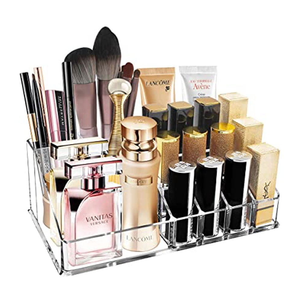 Dicasser Makeup Organiser, Acrylic Cosmetic Display Case with 16 Sections for Lipstick Makeup Brush Eyeliner Nail Perfume, Save Space Cosmetic Box for Bathroom, Dressing Room, Bedroom Walmart.com