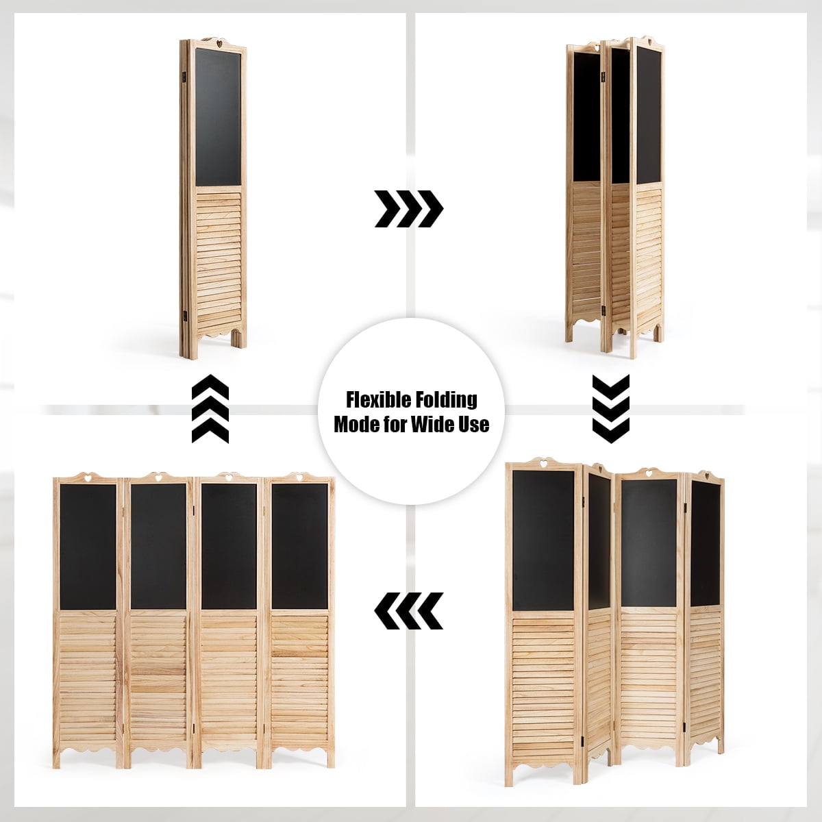 Costway 4-Panel Folding Divider Screen W/Chalkboard 5.7Ft Tall Natural