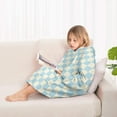 thumbnail image 4 of Light Blue and Cream Checkered Pattern Blanket Hoodies for Kids 6-13YR Oversize Wearable Blanket Hoodies for Boys Girls Teens, 4 of 7