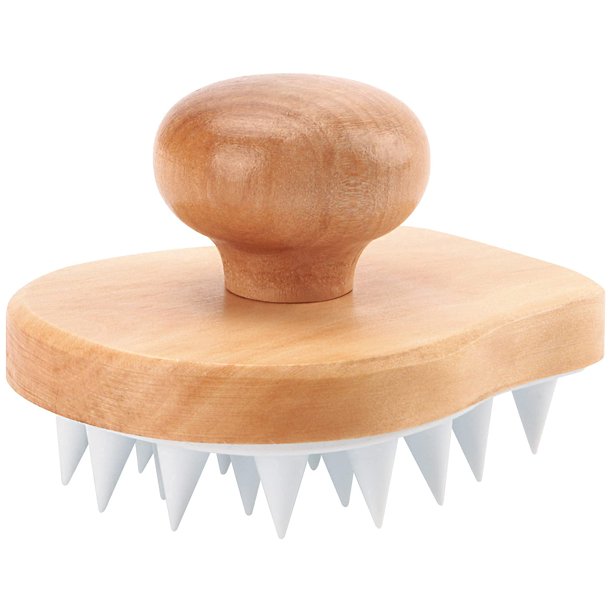 Masajeador del cuero cabelludo Cepillo de champú Cepillo de madera para el cuidado del cuero cabelludo húmedo y seco Cepillo de ducha Exfoliante para el cuero cabelludo con cerdas de silicona suaves p