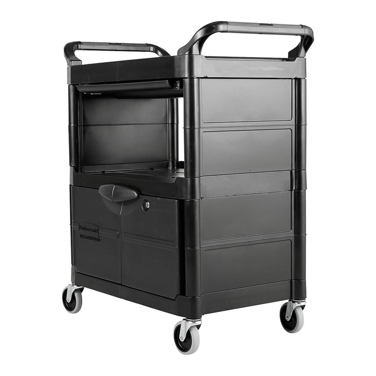Rubbermaid Commercial Utility Cart With Locking Doors, Two-Shelf
