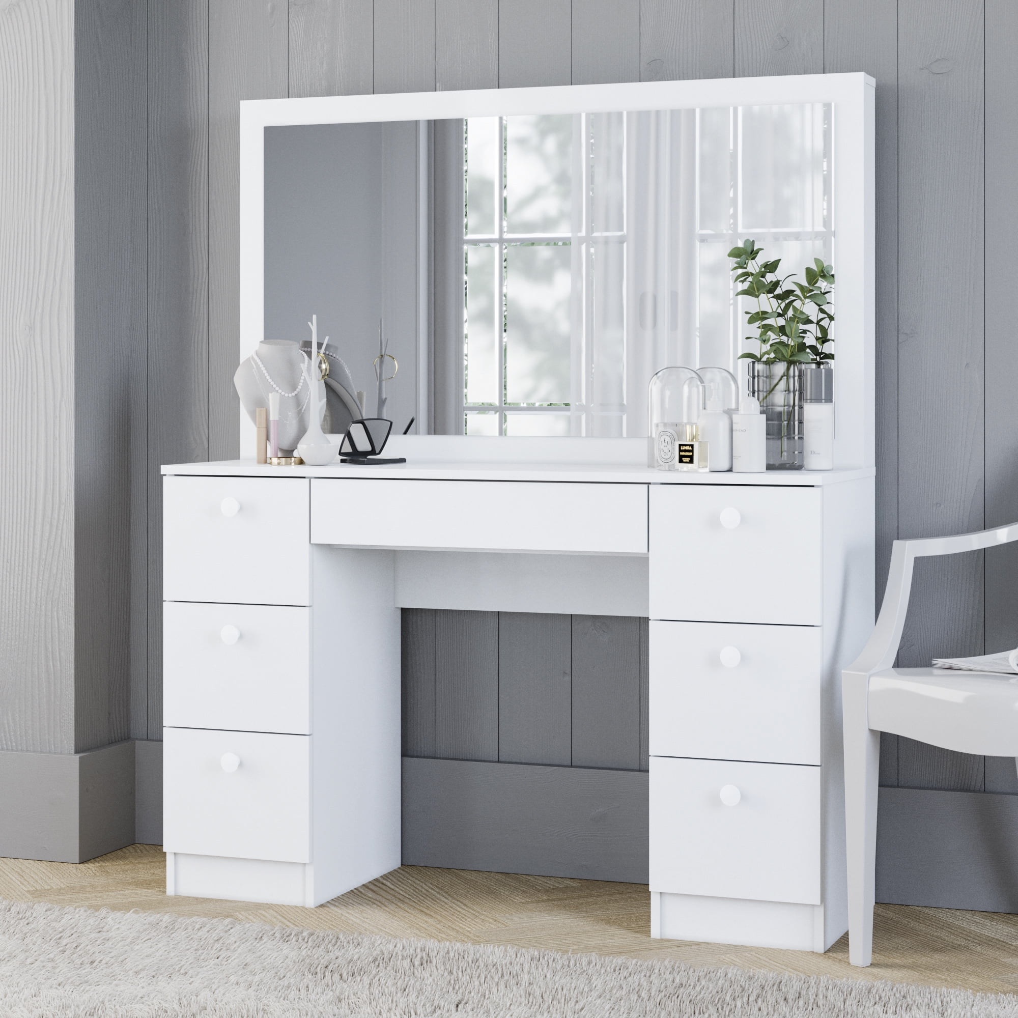 Boahaus Artemisia Modern Vanity Table, Mirrored Vanity Table With Drawers