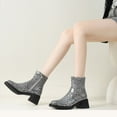 thumbnail image 3 of Women's Fashion Square Toe Ankle Boots Slip On Snake Pattern Low Block Heel Short Booties with Side Zipper, 3 of 6