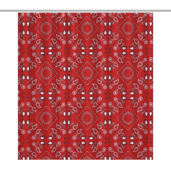 Red Bandana Shower Curtain Modern Home Bathroom Bathtub Decor Waterproof Fabric with Hooks