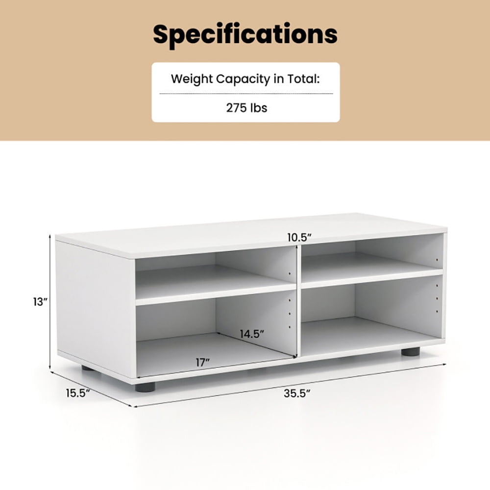 Finihen TV Stand, TV Cabinet, 4-Cube TV Stand for TV up to 45 Inch with 5 Positions Adjustable Shelves, for Living Room, Bedroom, White
