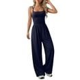 thumbnail image 2 of ZHOGXU Women's Jumpsuit Sleeveless Suspenders Solid Color Wide Leg Comfortable Fashion Romper For Everyday Wear,Black,L, 2 of 6