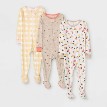 

Baby Girls 3pk Fruit Printed Zip-Up Sleep N Play - Cloud Island - White/Yellow - Size 12 Months