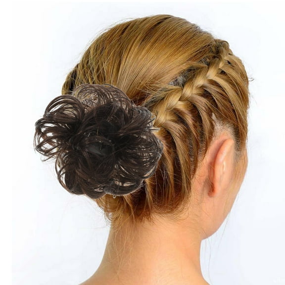 ifundom Hair Bun Extensions for Women Brown Fiber 2Pcs 5.1x3.9in