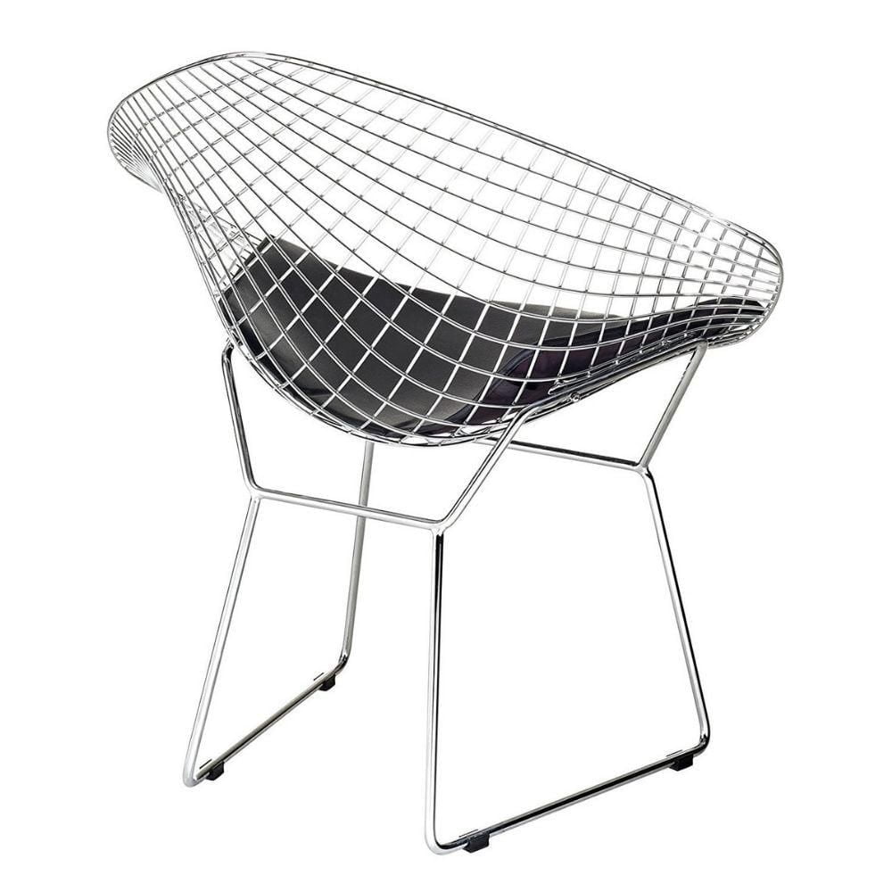 Chaise longue en métal de style Bertoia en chrome avec coussin inclus, chaise longue de salon en métal chromé brillant