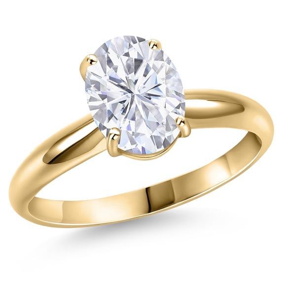 Gem Stone King 14K Yellow Gold White Moissanite Engagement Ring for Women | 3.00 Cttw | Oval 10X8MM | Gemstone Birthstone | Size 8