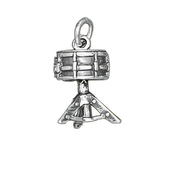 Sterling Silver 16" .8mm Box Chain 3D Drum On Stand Pendant Necklace