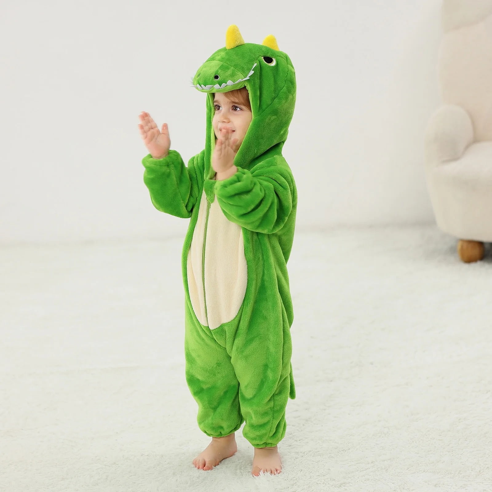 ATAIKU Baby Animal Dinosaur Onesie Flannel Hooded Romper for Infant Winter Playsuit Jumpsuit for Boys and Girls Toddler Overall Outfit