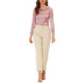 thumbnail image 2 of INSPIRE CHIC Women's Elegant Retro Peter Pan Collar Faux Placket Satin Work Shirt XS Pink, 2 of 6