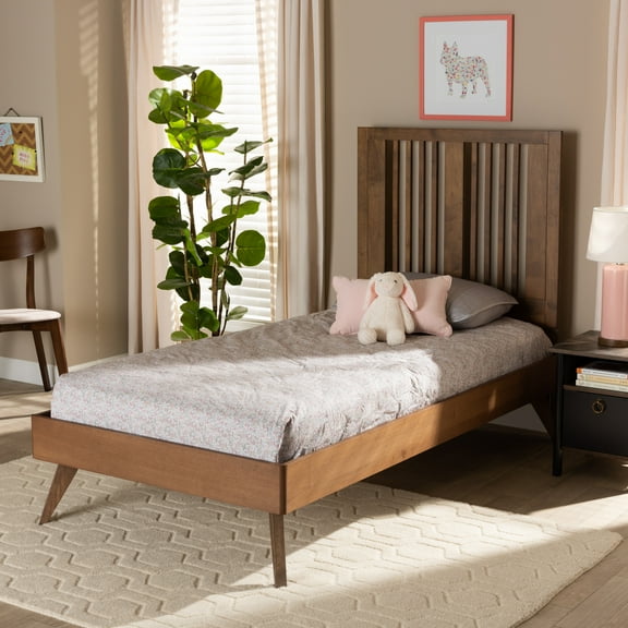 Baxton Studio Takeo Transitional Wood Platform Bed, Twin, Ash Walnut
