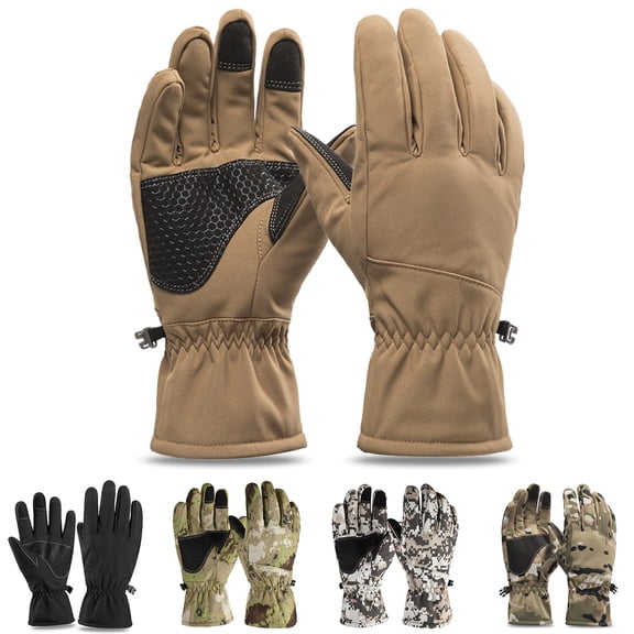 Eoperou 1 Pair Winter Men Sport Gloves Camouflage Plush Lining Anti Slip Palm Full Fingers Gloves for Cycling Camping Hunting Fishing