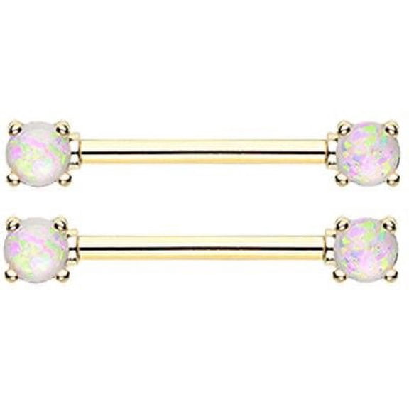 Nipple Bar Golden Opal Glitter Prong Barbell Ring Sold as pair