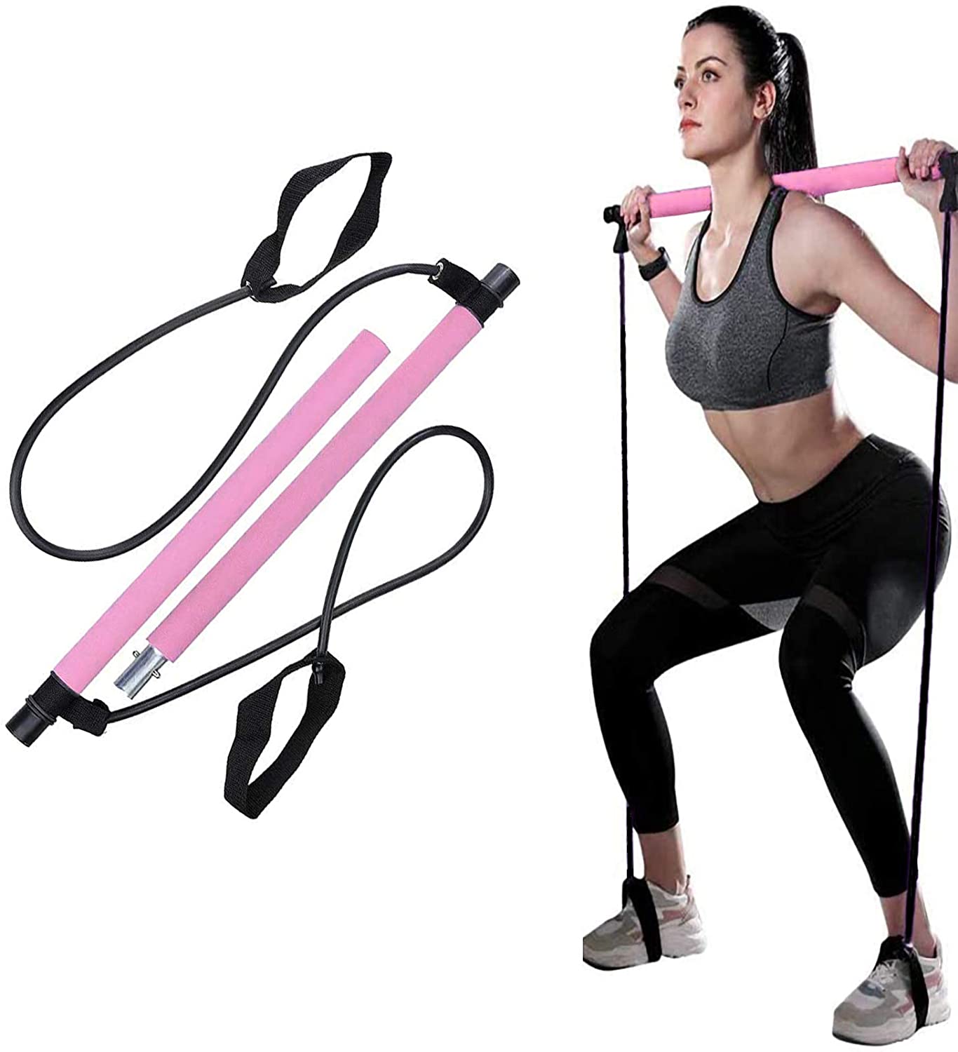 Pilates Bar Set, Portable Pilate Exercise Bar with Resistance Band