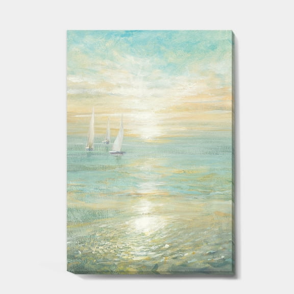 Designart 'Sunrise Boat I' Nautical & Coastal Premium Canvas Wall Art