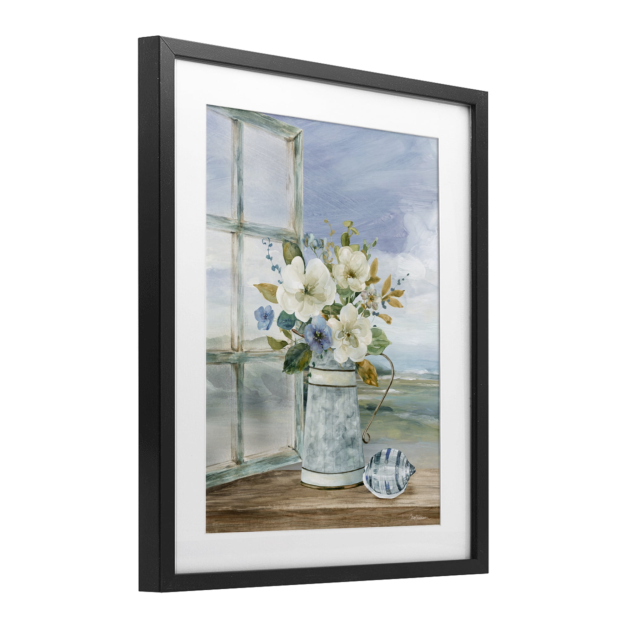 Stupell Industries Seaside Floral Bouquet Window Black Framed Print Under Glass, design by Carol Robinson