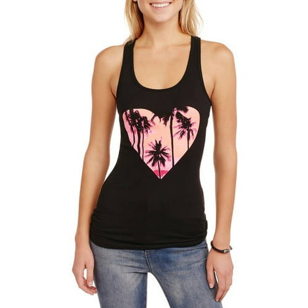 No Boundaries Juniors' Graphic Racerback Ribbed Tank