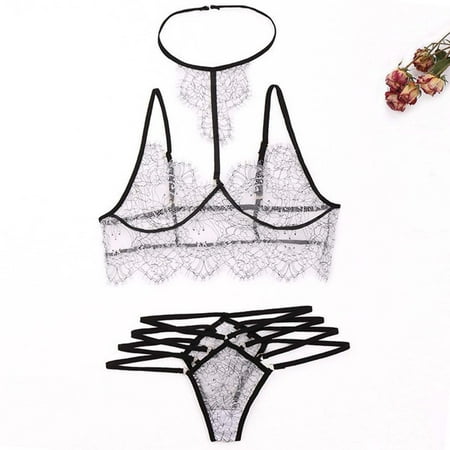 

Cathalem Women Lingerie Lace Hollowed Out Mesh Skirt Three Point Set Backless Open File plus Size Lingerie for Women 3x Underwear White XX-Large