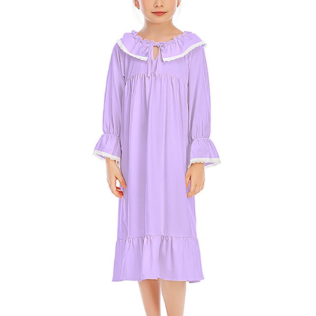 Birdeem Nuisette Longue pour Filles Pyjama Couleur Unie Mince Mignonne Robe en Dentelle Plissée