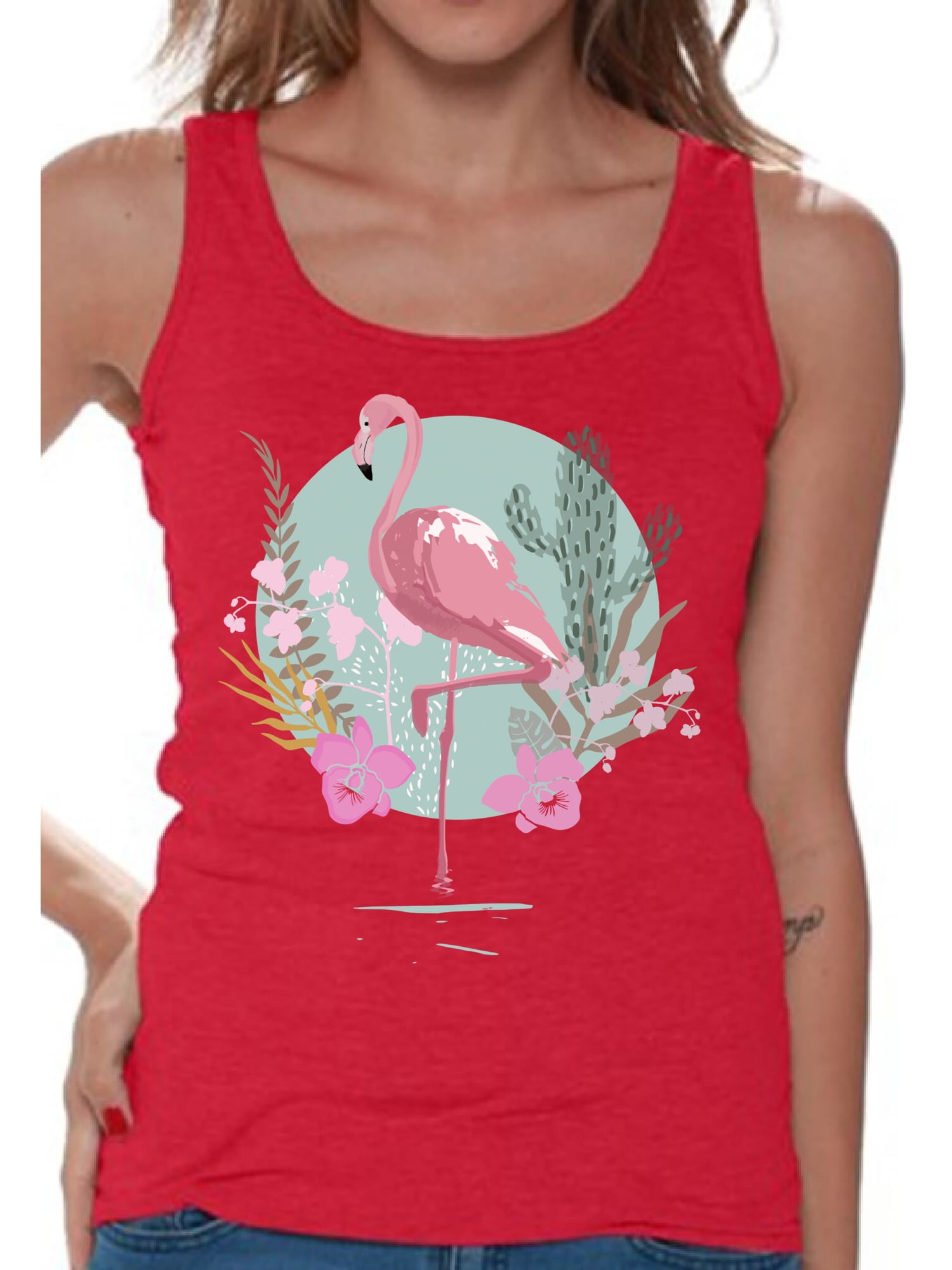 Awkward Styles - Awkward Styles Pink Floral Flamingo Tank Top T-Shirt ...