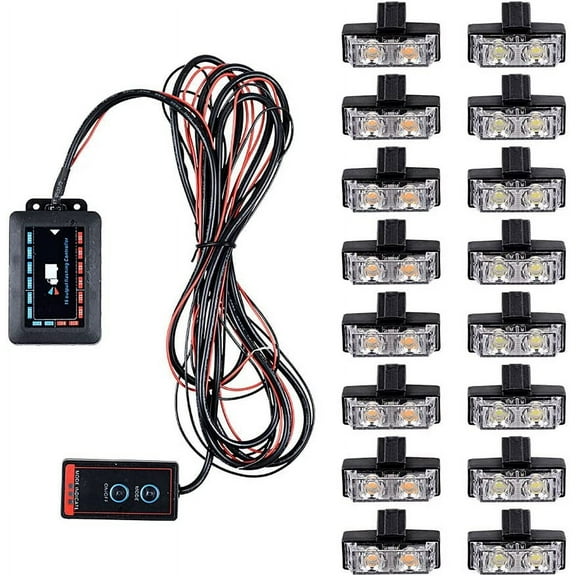 8X White   8X Amber 2-LED Strobe Light Bar Warning Emergency Beacon 10 Flashing Modes Car SUV Truck Van (Amber White, 16x 2-LED)