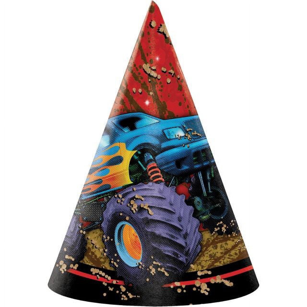 8-Count Child Size Birthday Party Hats - Mudslinger Monster Truck Theme, Assorted Colors