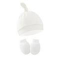 thumbnail image 5 of Hotiary 0-6M Infant Soft Warm Newborn Hat with Scratch Mitten Set Unisex Baby Solid Color Knot Beanie Hats and Mittens, 5 of 5