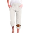 thumbnail image 2 of ZHUGeLI Women's Pants Cute Floral Print Capri Pants Women Summer Casual Cropped Pants Elastic Drawstring Waist Vacation Beach Pants Pocket Casual Loose Lightweigt Beach Trousers, 2 of 3