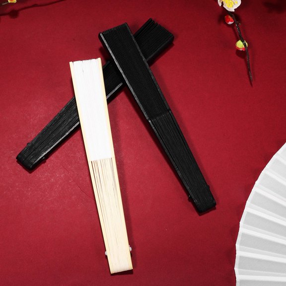 OULII 4-Piece Frame Folding Fan Set with Assorted White and Black Silk