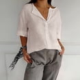 thumbnail image 5 of AKEGAMN Summer Cotton Linen V Neck 3/4 Sleeve Tops Loose Vacation Beach Solid Blouses Tunic, Yellow S, Size S-5XL, 5 of 5