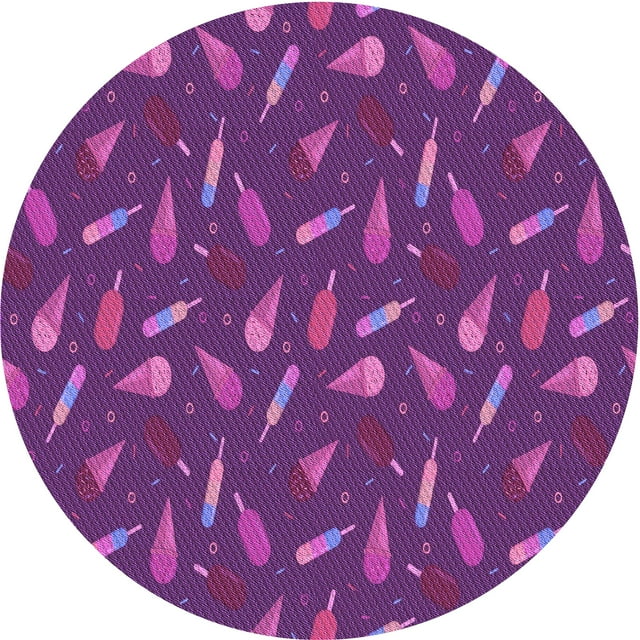 Ahgly Company Machine Washable Indoor Round Transitional Dark Magenta Purple Area Rugs, 5' Round