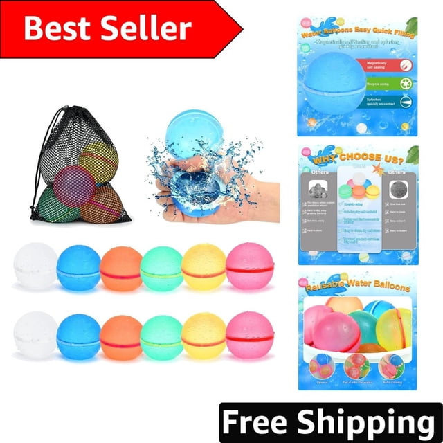 Outdoor Summer Fun: 12 Reusable Water Balloons with Mesh Bag - Family Friendly