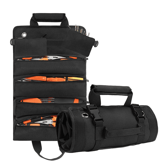 Multifunctional Portable Oxford Cloth Household Car Tool Storage Roll Bag Hardware Kit Electrician Toolbag Black